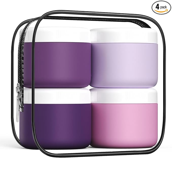 Kuangre Travel Containers for Toiletries, Silicone Cream Jars BPA-Free, Leak-proof 3oz Travel Size Containers, Portable Size Silicone Jars with Lid for Cosmetic Face Hand Body Cream (4 Pack)