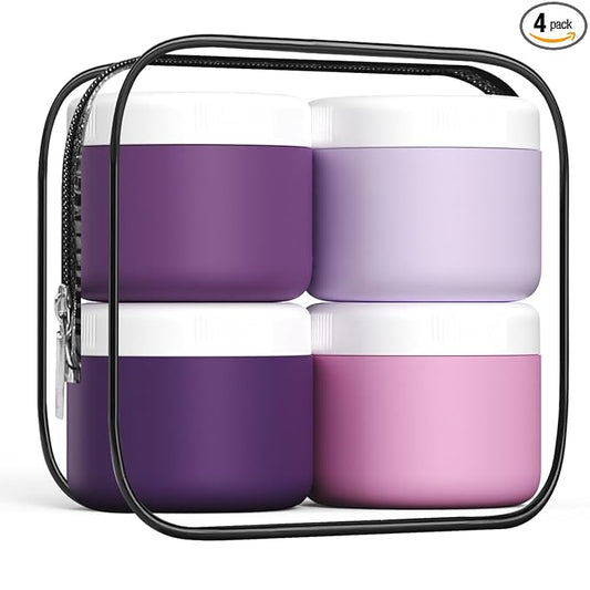 Kuangre Travel Containers for Toiletries, Silicone Cream Jars BPA-Free, Leak-proof 3oz Travel Size Containers, Portable Size Silicone Jars with Lid for Cosmetic Face Hand Body Cream (4 Pack)