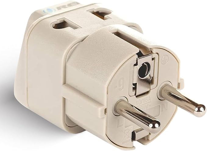 OREI European Power Adapter Plug, Perfect for Travel To Europe, Germany, France, Spain, Norway, Korea - Universal Socket - Type E/F Outlet - 2 Inputs - Safe Grounded Connection