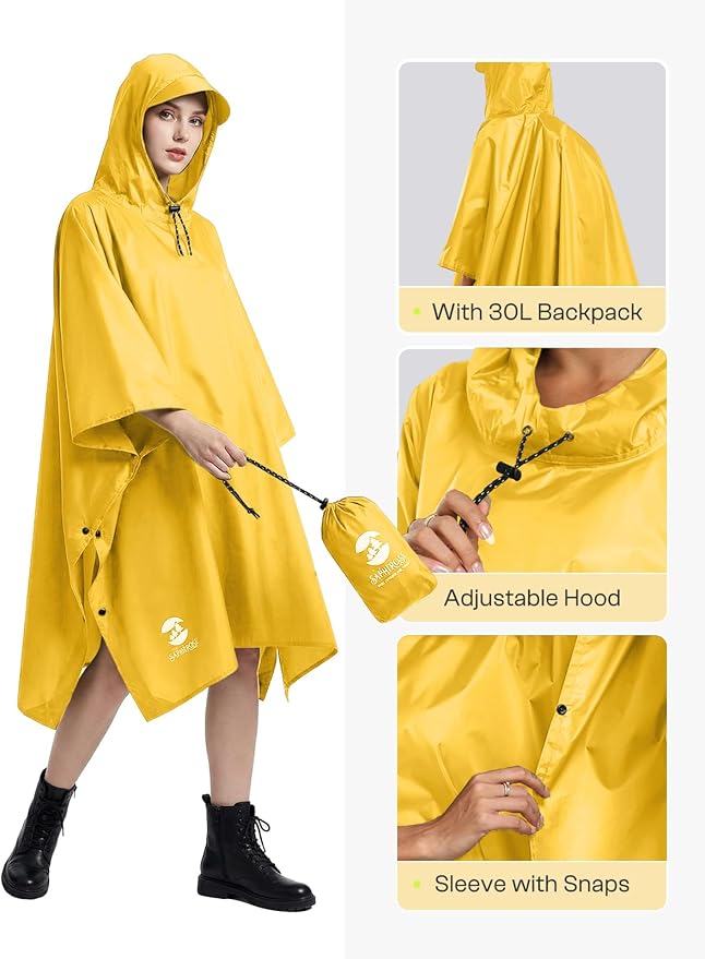 SaphiRose Hooded Rain Poncho Waterproof Raincoat Jacket for Men Women Adults