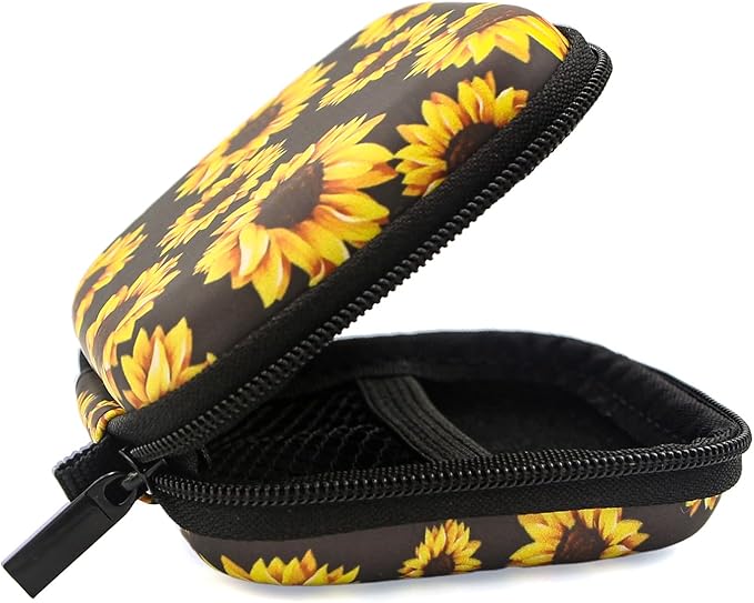 Earbud Case,Headphone Organizer Earbud Storage Bag, Hard EVA Shockproof Cover Carrying Case with Carabiner Clip Compatible with AirPods 4 AirPods Pro 2nd /3/2/1 Bose Galaxy (Sunflower)