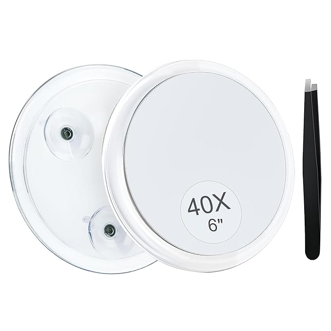 MIYADIVA 40X Magnifying Mirror Suction Cup for Easy Mounting, Use for Makeup Mirror, Travel Stick on Shower Mirror for Plucking Eyebrows 6 Inch