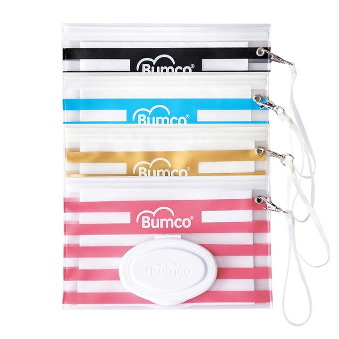 BUMCO Airtight Wipes Dispenser, Keeps Wet, Reusable Refillable Pouch, Diaper Bag Organizer for Travel, Carrying Clutch, Unique Baby Gift for Girl Boy [Black & Blue]