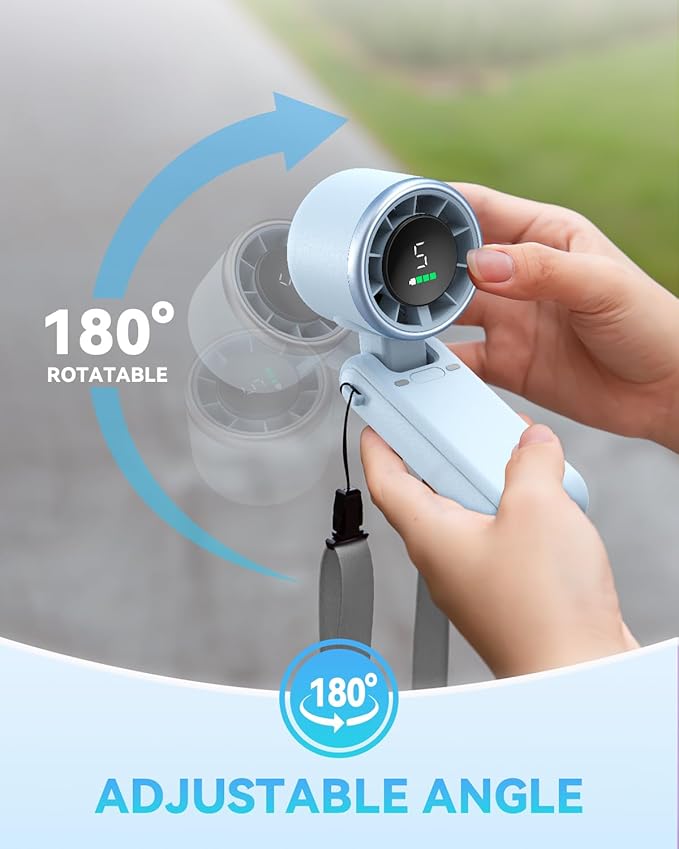 PlayHot Portable Handheld Turbo Fan, 5-Speed Personal Fan, USB-C Rechargeable Fan Up to 12 Hours, 3 IN 1 Hand Fan with Air Turbo Tech Cooling, Travel Fan for Cruise, Beach, Gifts for Women (Blue)