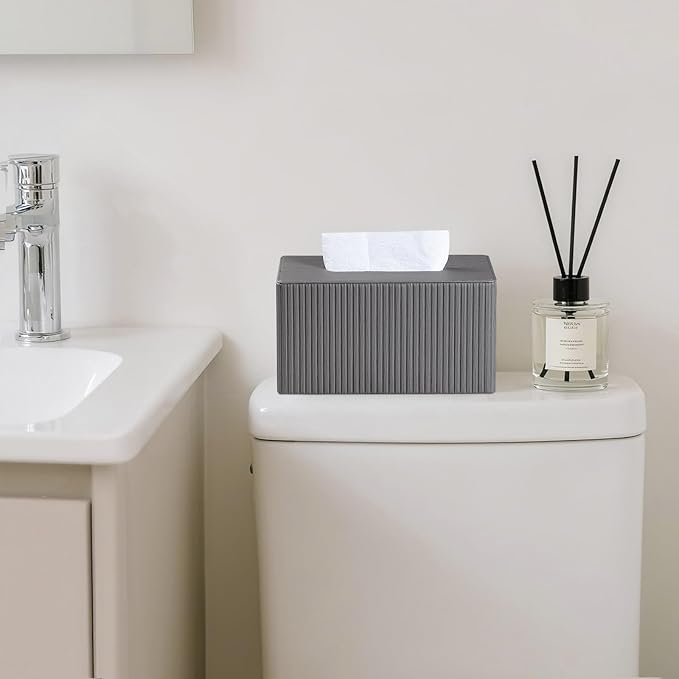 Extra Large Tissue Box Cover for Standard Size 180 to 230 Count Box of Tissues, PU Leather Rectangle Tissue Holder with Magnetic Closure (Dark Grey)