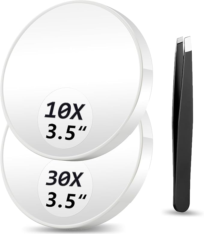Magnifying Mirror 10X&30X Set, 3.5" Round, White, Unframed, Wall Mount, Travel Mirror, Perfect for Makeup, Grooming, Detailed Facial Care