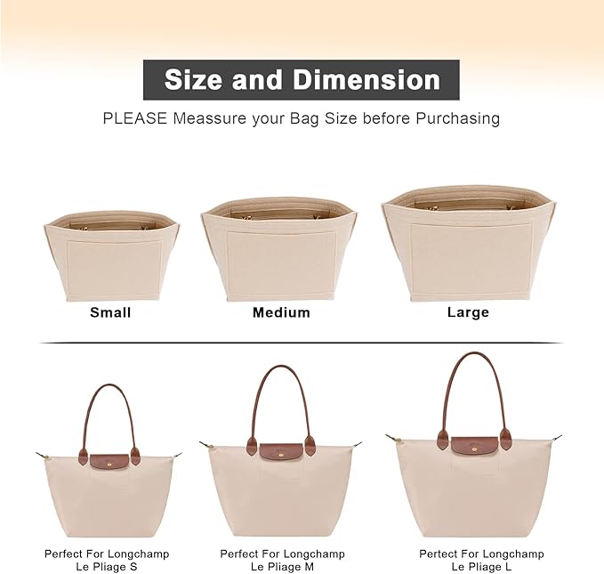 LOUKAYCCI Felt Purse Organizer Insert for Longchamp Le Pliage M Handbag Insert (Medium Beige)