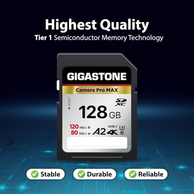 【5-Years Data Recovery】 GIGASTONE 128GB SD Card, 4K Camera Pro MAX, UHS-I A2 4K SDXC Memory Card High Speed 4K UHD Video Compatible with Kodak Digital Camera, with 1 mini case