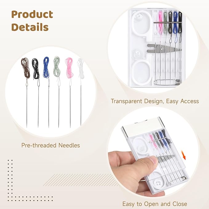 48 Pcs Mini Sewing Kit with Scissors,Travel Sewing Kits Pre-Threaded Needles 6-Color Threads, Buttons, Pins Included, Portable Sewing Kit Bulk for Home, Travel, Emergency