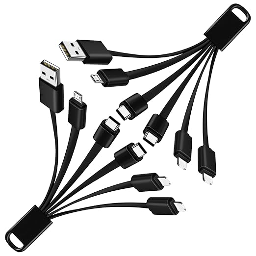 Herfair Multi Charging Cable (2-Pack) Universal Charger Cord 6-in-1 Powering Wire Lead for Multiple Devices with iPhone Type C Micro USB Connectors for Travel Fast Charge Electronics (Black)
