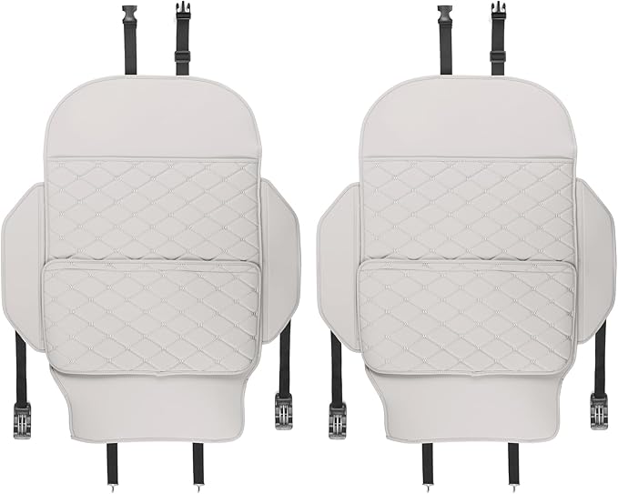 TAIKOO Seat Back Protector + Large Capacity Pocket Storage Organizer,Protects car seats from being stepped,2 Pack Kick Mats.(Cream White)