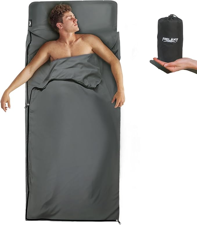 Frelaxy Sleeping Bag Liner, XL Travel Sheet & Camping Sheet for Backpacking, Hotel, Hostels & Traveling, Comfy & Easy Care, 4 Seasons Warm Cold Weather
