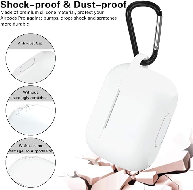 Lerobo Compatible with AirPods Pro 2 Case,Waterproof Silicone Case for AirPods Pro Case Cover,Shockproof Full Protective Cover Compatible for Airpods Pro with Carabiner Front LED Visible,White