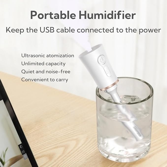 Portable Small Humidifier Dual Nozzle - Large Cool Mist Humidifiers Double Spray Ports, Water Shortage Protection, Ultra-Quiet, Mini Humidifier for Bedroom Plants Office Car Travel (Red)