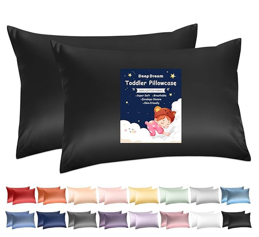 Deep Dream Toddler Pillowcases for 13x18 Pillow 2 Pack, 100% Cotton Travel Pillow Case Cover, 600 Thread Count Cotton Pillow Covers, Soft & Breathable Small Pillow Cases Envelope Closure, Black