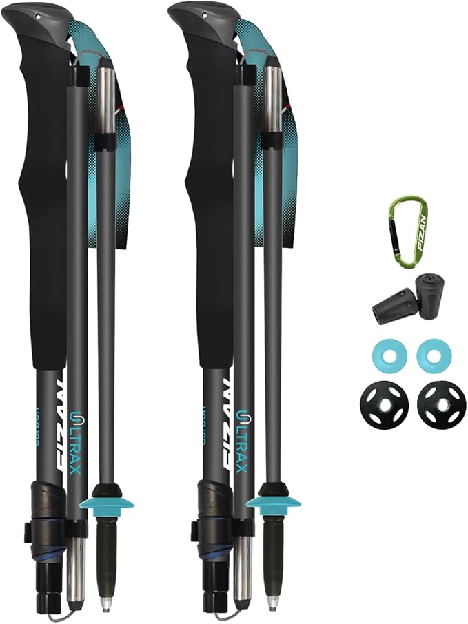 Fizan Ultrax Trekking Poles – Ultralight, Backpacking, Bikepacking, Hiking Trails, Collapsible to 14.5 in, Aluminum or Carbon Fiber