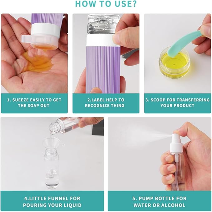 18Pack Travel Bottles for Toiletries TSA Approved Silicone Travel Containers for Toiletries, Leak Proof Refillable Liqus Shampoo And Conditioner travel Essentials toiletry Bottles (BPA Free)