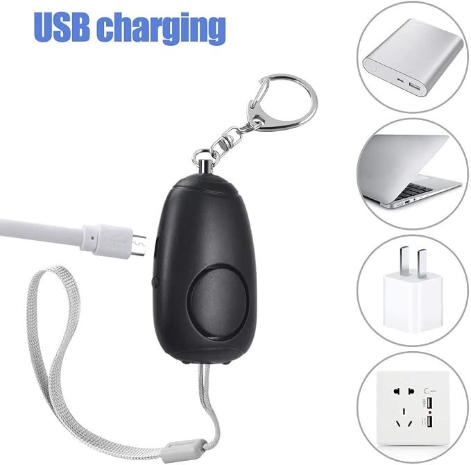 (Upgraded New Version) Safe Sound Personal Alarm, Rechargeable Emergency 130db Security Alarm Keychain Siren Song with 2 LED Lights, for Women, Men, Children, Elderly (3 Pack), Black