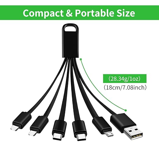 Herfair Multi Charging Cable (2-Pack) Universal Charger Cord 6-in-1 Powering Wire Lead for Multiple Devices with iPhone Type C Micro USB Connectors for Travel Fast Charge Electronics (Black)