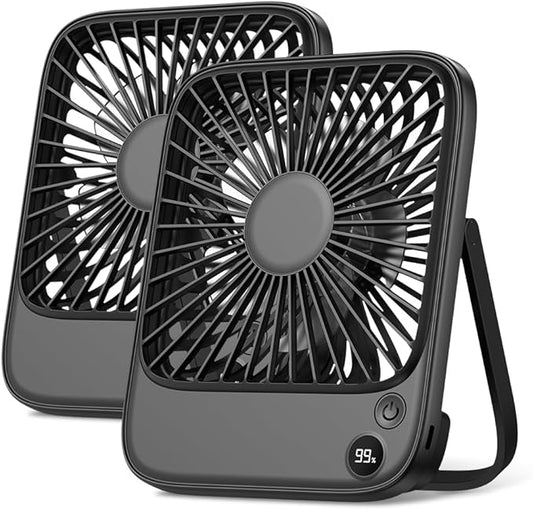 TOPK 2 Pack 5000mAh Portable Desk Fan, Ultra-Thin Rechargeable Battery Operated Fan with Digital Display, Quiet 4-Speed Small Personal Travel Fans for Office, Bedroom, Cruise, Outdoor
