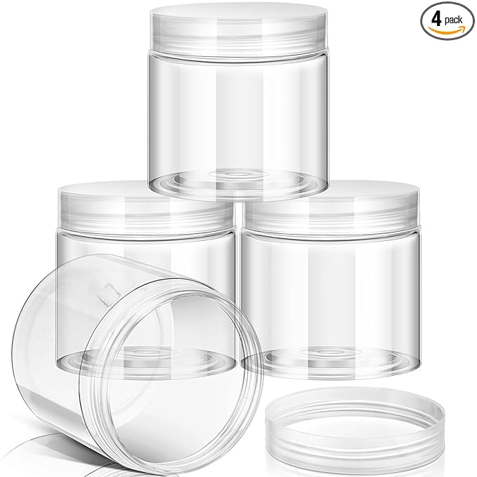 Patelai 4 Pieces Round Wide-mouth Leak Proof Plastic Container Jars with Lids for Travel Storage Makeup Beauty Products Face Creams Oils Salves Ointments DIY Making(8 Ounce,Clear)