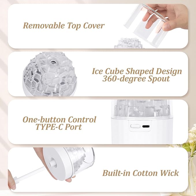 Portable Mist Humidifier with Colorful Light Auto-Off USB Desktop Personal Humidifiers 2 Cool Spray Modes 300ml for Bedroom Office Car Travel White