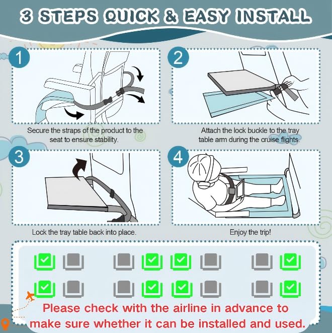 Toddler Airplane Bed - Airplane Seat Extender for Kids - Barrier Designed Flyaway Kids Bed Airplane with Pockets - Portable Plane Bed Foot Rest for Flights Travel Essentials Soft Flexible Edge