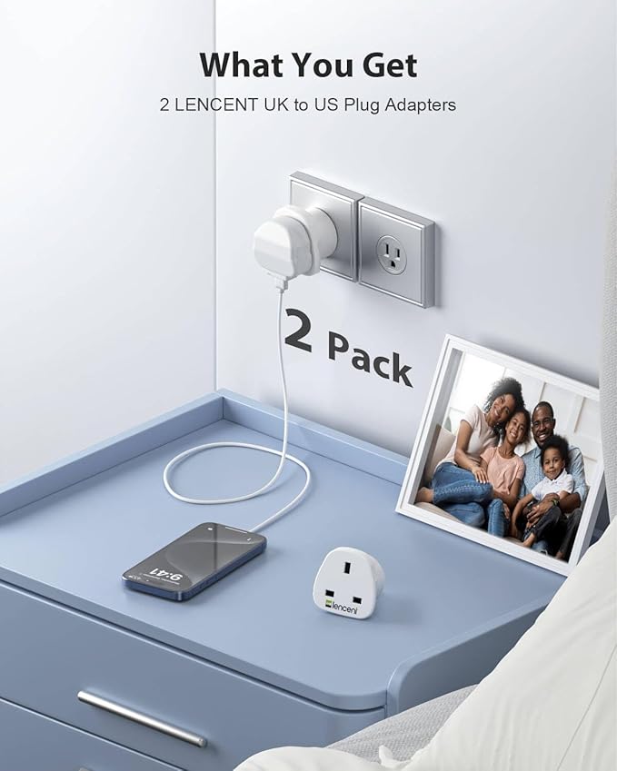 LENCENT UK to US America Plug Adapter, 2 Pack Grounded USA Visitors Travel Converter, Converts All Type G Plugs from United Kingdom UK Singapore Malaysia UAE Ireland Malta Hongkong and etc. (Type B)