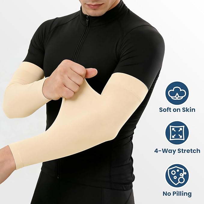 Mochabao 8 Pairs Soft Arm Sleeves, UV Sun Protection Cooling Compression Arm Covers for Outdoor Work, Sports, Men & Women