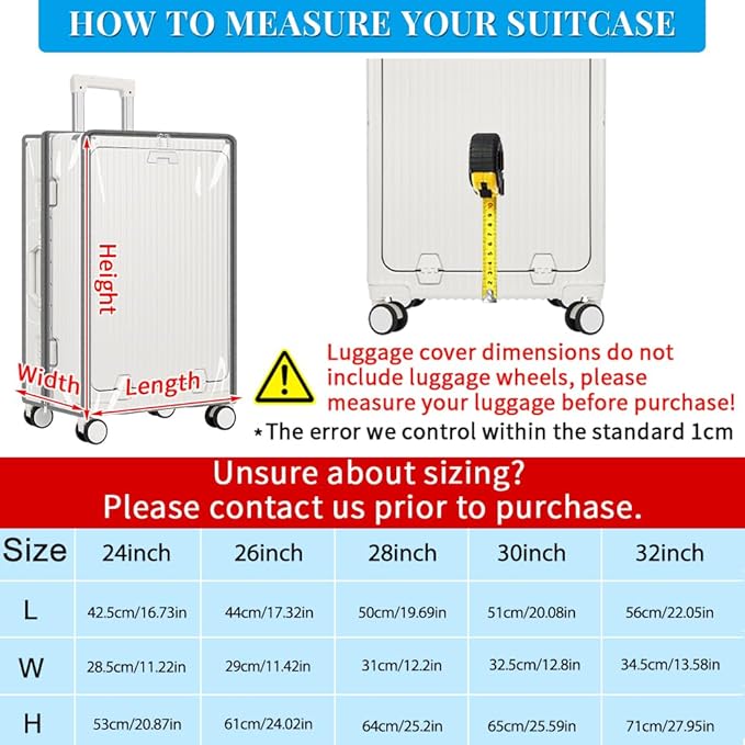 Yotako Clear Luggage Cover Protector with Front Pocket Zipper, 28 Inch Luggage Covers for Front Open Suitcase Wheeled Suitcase 28", No Disassembly