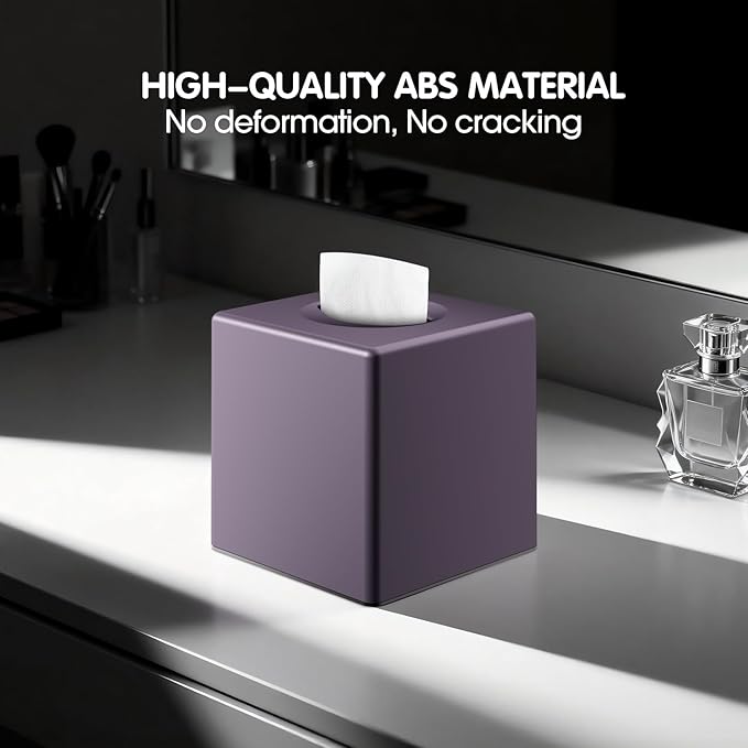 Y-in Hand Tissue Box Cover, Decorative Square Facial Storage Tissue Box Holder, Home Accessories for Bathroom Vanity Countertops, Dressers, Night Stand, Parlors and Office (Purple)