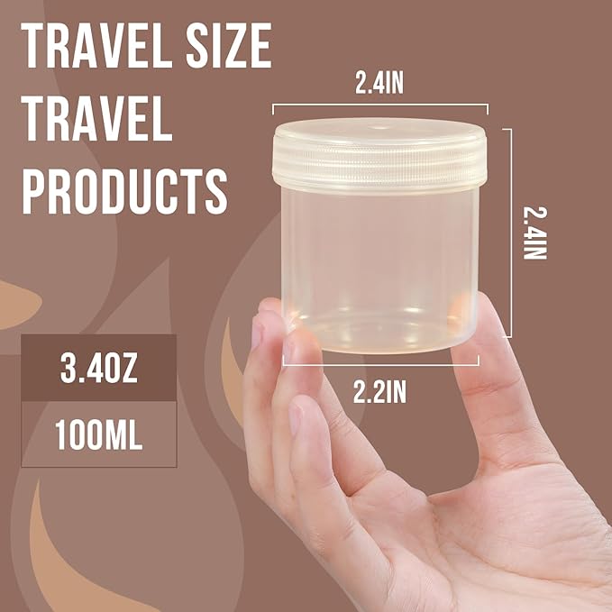 DEMORA Small Travel Containers Plastic Jars with Lids for Creams, Refillable TSA Approved Travel Size Containers for Lotion Makeup Cosmetic Toiletries Ointments, PP, BPA Free (Clear, 3.4 oz, 6 Pcs)