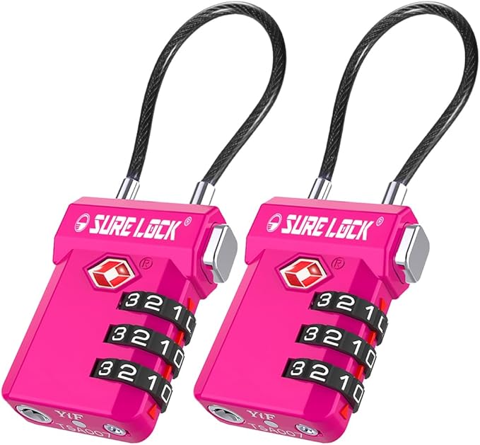 SURE LOCK TSA Approved Luggage Locks with Open Alert Indicator, 3 Digit Combination Cable Travel Lock for Suitcase, Backpack, Gym Locker, Toolbox, Carry On & Travel Bag