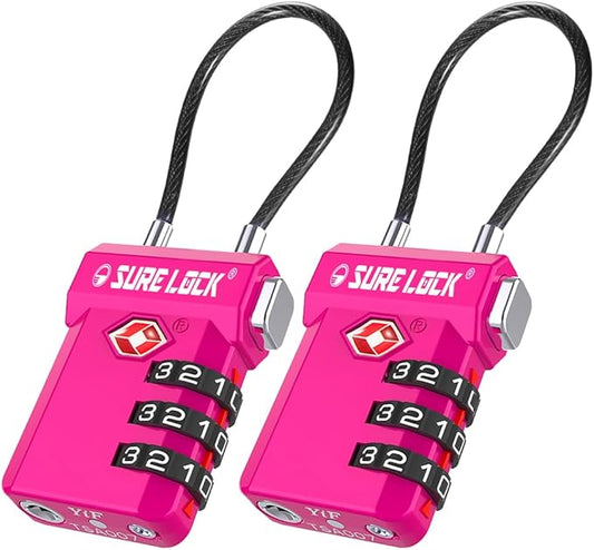 SURE LOCK TSA Approved Luggage Locks with Open Alert Indicator, 3 Digit Combination Cable Travel Lock for Suitcase, Backpack, Gym Locker, Toolbox, Carry On & Travel Bag