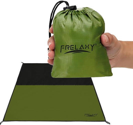 Frelaxy Pocket Picnic Blanket, Waterproof Sandproof Beach Mat, Compact Camping Tarp for Festivals, Hiking, Travel, Outdoor Recreation (Army Green, 57'' x 60'')