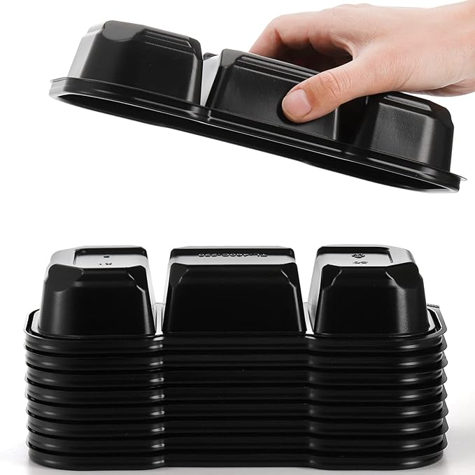 Hiceeden 50 Pack 16 Oz Small Meal Prep Containers with 3 Compartments, Disposable Plastic Bento Snack Boxes with Lid, Stackable Food Containers Reusable Travel Lunch Boxes for Office, School, Black