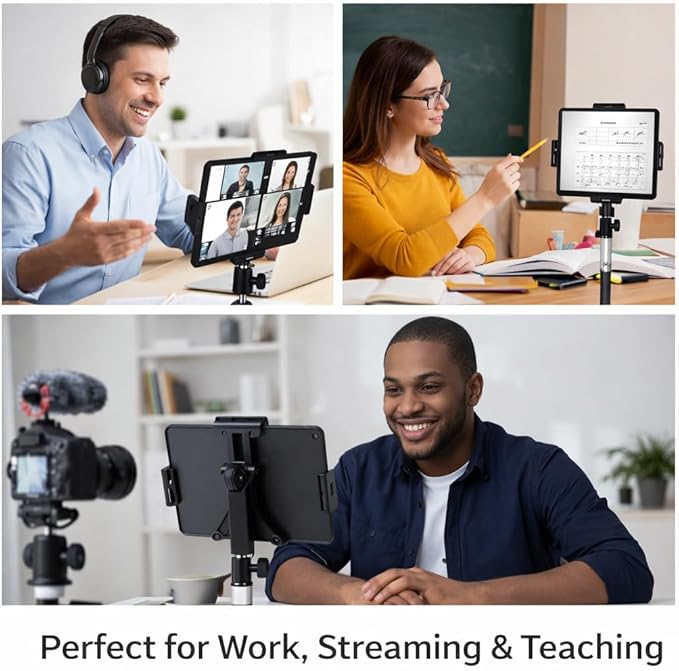 Acuvar Tablet Tripod Mount with Ball Head – 360° Rotating iPad Holder for Tripods, Ring Lights & Stands (5.3–10.6”)
