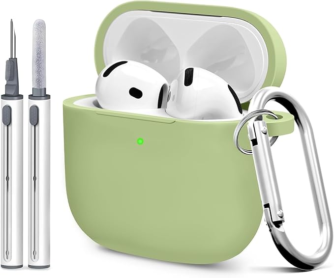 for Airpods 4th Case Cover,Come with Cleaner Kit,Soft Skin Silicone Case Cover with Keychain,Full Protective Case for Men and Women,Compatible with AirPods 4th Generation Case,Matcha Green