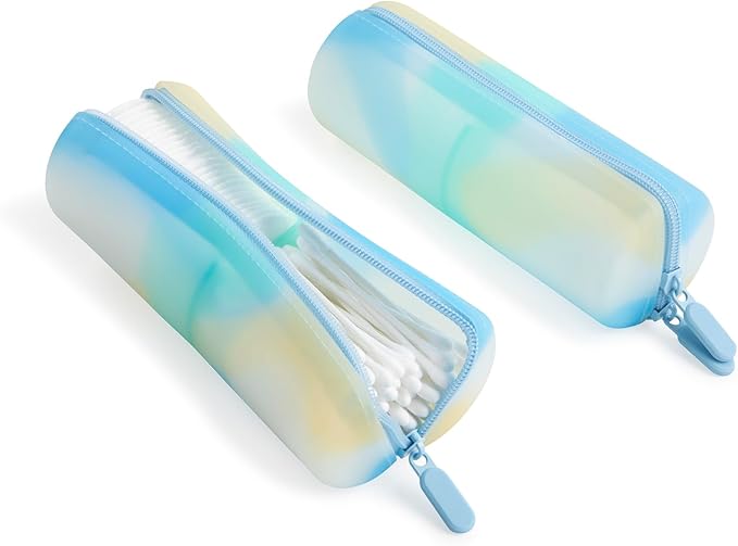 Cotton Round Swab Travel Case, 2 in 1 Portable Hair Accessories Organizer, Hair Tie Organizer, Hair Tie Holder, Bobby Pin Holder, Travel Qtips Case, Purse Organization, Floss Holder (Ocean Breeze)