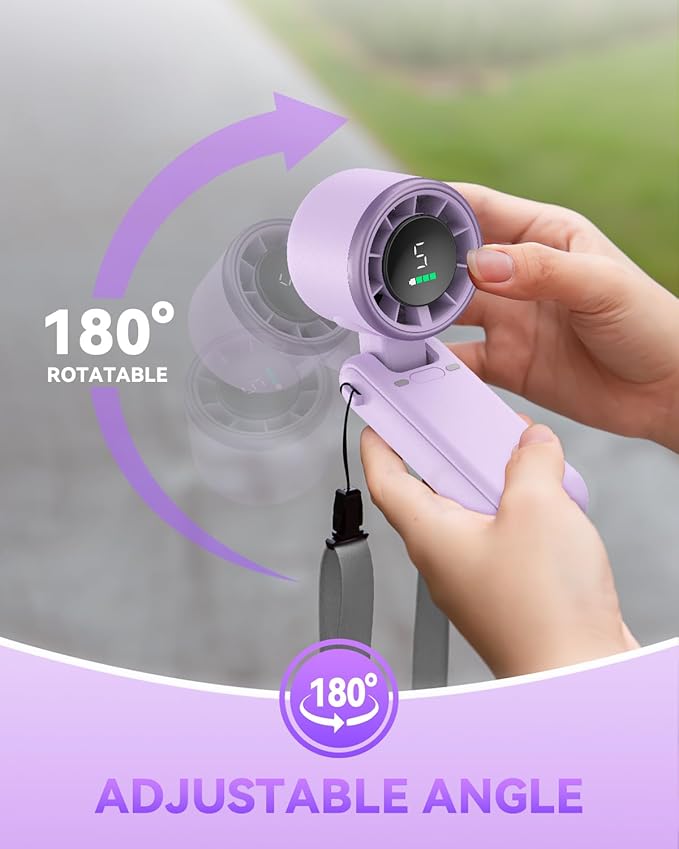 PlayHot Portable Handheld Turbo Fan, 5-Speed Personal Fan, USB-C Rechargeable Fan Up to 12 Hours, 3 IN 1 Hand Fan with Air Turbo Tech Cooling, Travel Fan for Cruise, Beach, Gifts for Women(Purple)