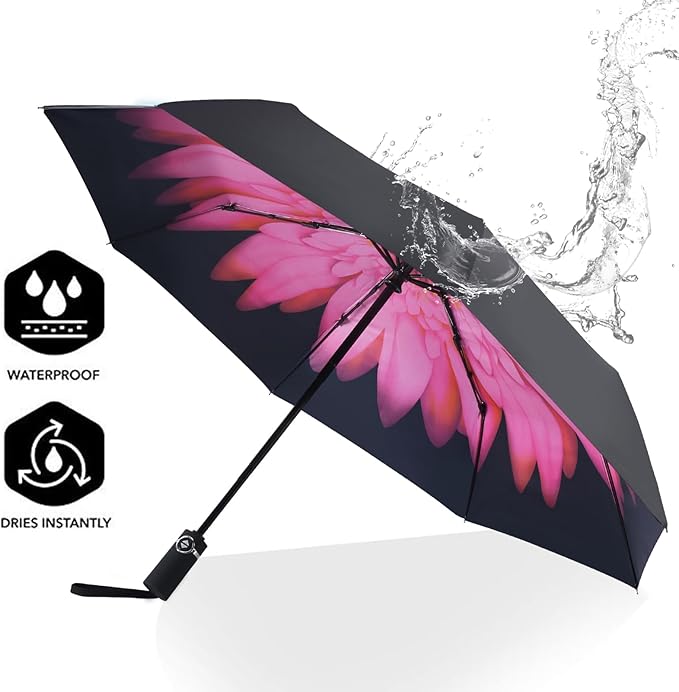 SY COMPACT Travel Umbrella for Rain, Windproof Automatic Compact Umbrella, UV Sun Protection, Lightweight Waterproof Travel Size for Backpack & Car, Factory Direct