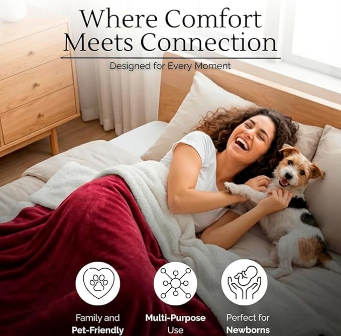 Waterproof Blanket for Bed (80"x60" Queen Size) – Reversible Plush Fleece, Moisture Absorbent TPU Layer, Stain Proof Mattress & Couch Protector – Machine Washable - Burgundy