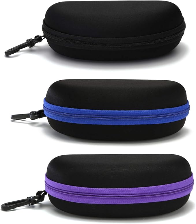 Sunglasses Case,(3 Pack) Portable Travel Zipper Eyeglasses Frame glasses Case Hook For Mens and womens
