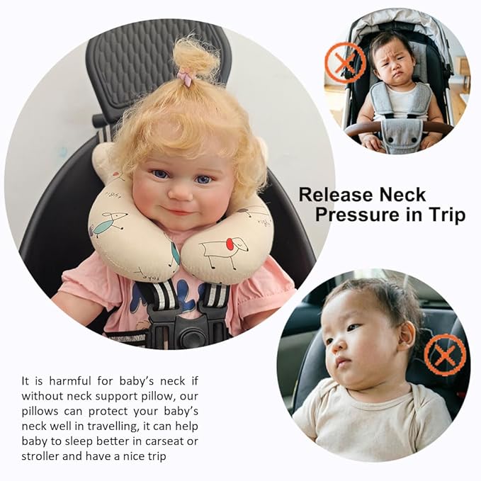 Baby Neck Pillows, Comfortable Baby Travel Head Neck Support for Car Seat Stroller Pushchair, Soft PP Cotton Travel Cushion for 0-2 Years Old Toddler Infant Newborn, Dogs