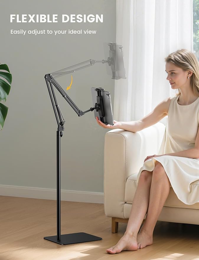 Lamicall Kindle Stand Tablet Holder - 55" Height Adjustable, Flexible Arm, Heavy Base Tablet Mount, Kindle Accessories, Universal Multi Angle Bed Phone Mount for 4.7-13" iPad Pro Air, Tabs, E-Readers