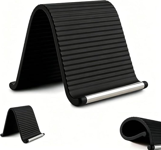 Portable Foldable Silicone Aluminum Phone Holder, 2026 New Flexible Silicone Aluminum Phone Holder, Folded into Any Shape, Universal Adjustable Anti-Slip Desktop Mount for Home Office Travel (Black)