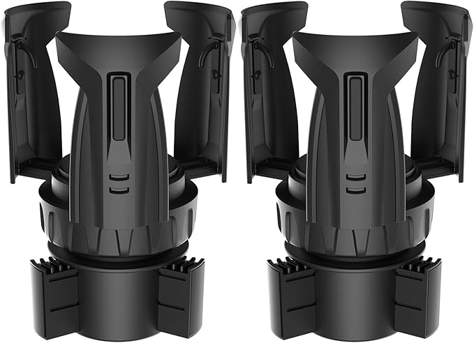 Cup Holder Expander (Adjustable Holder & Base, Auto-Fit Hold, One Button Open), Car Cup Holder Expander for Yeti, Hydro Flask, Nalgene, Owala, Bottles in 2.6"- 4.8" (Light Black, 2 Pack)