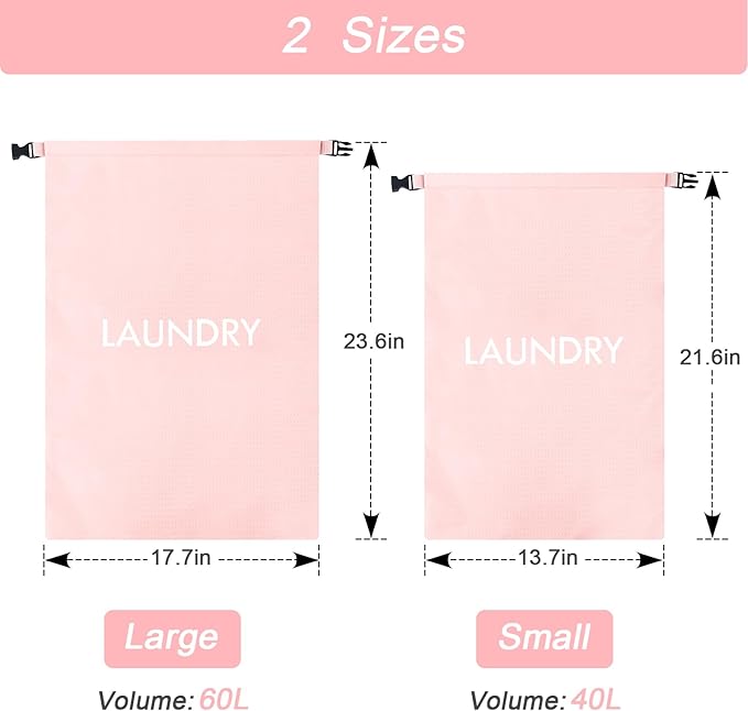 2 Pack Waterproof Travel Laundry Bag Set, Roll-Top Wet Dry Bag for Odor Control & Separating Dirty Clothes, Packable Space Saver Organizer for Gym, Swimming & Cruise Suitcases