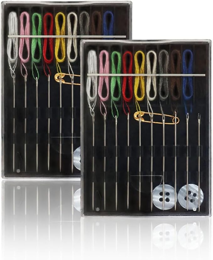QHAJRYYC 2 Boxes Easy Pre Threaded Needle Kit, Prethreaded Sewing Kits, Small Home Travel Sewing Box with Pin Button, Box Each Box with 10 Pieces (Assorted Colors)
