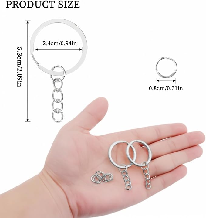 100Pcs Keychain Key Ring with Chain Bulk Split Key Chain,1.1 Inch Key Chains Parts with Open Jump Ring Connector for Jewelry Making Crafts (White K)